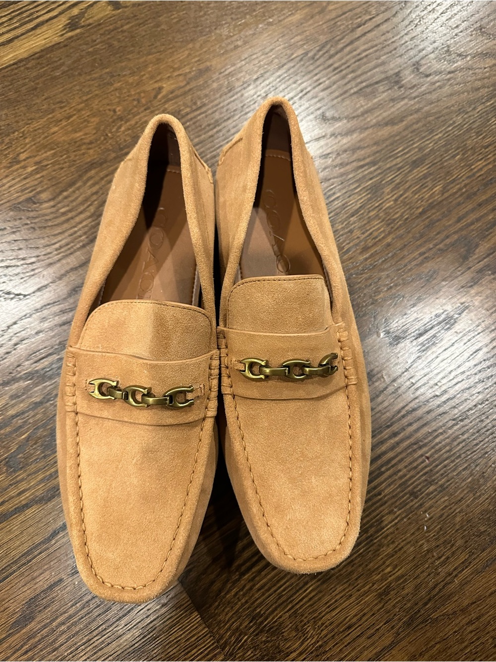 Coach Tan Suede Bit Loafers with Gold Hardware